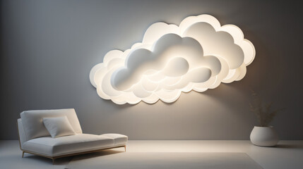 Abstract cloud illuminated with neon light 3d rendering and light on dark background