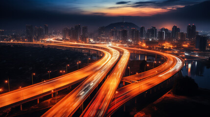 Fototapeta na wymiar highway traffic at night