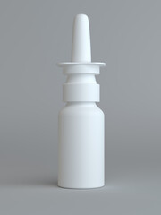 Spray Medical Nasal Drugs Plastic Bottle. Gray background. 3D illustration