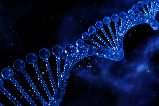 3D medical background with DNA strands against a space sky