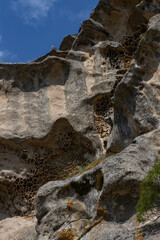 View of Pietrapertosa and Castelmezzano. Two beautiful villages built on the Lucanian Dolomites in Italy. Connected by a zipline that crosses the valley adrenaline-pumping experience. Day and sunset.