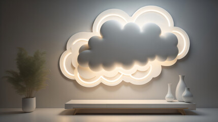 Abstract cloud illuminated with neon light 3d rendering and light on dark background