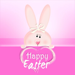 pink background with rabbit and heart
