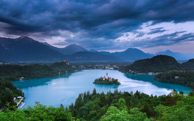 Lake Bled in blue hour