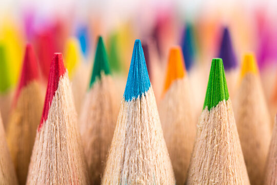 Close up macro shot of color pencil nibs