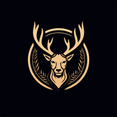 Deer in icon, logo style. Cartoon animal design. Flat vector illustration isolated
