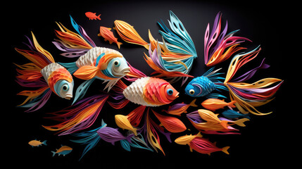 fish made from an assortment of vibrant paper. Generative ai