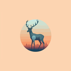 Fototapeta na wymiar Deer in icon, logo style. Cartoon animal design. Flat vector illustration isolated 