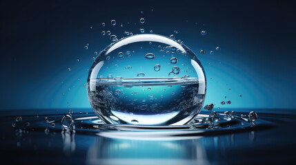 Cosmetic moisturizer water molecule, Cosmetic Essence, Liquid bubble, Molecule inside Liquid Bubble on water background.