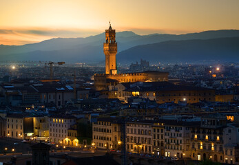 Fototapeta na wymiar Aerial view on Florence in early morning, Italy