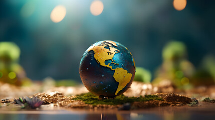 Obraz na płótnie Canvas Earth globe in the forest