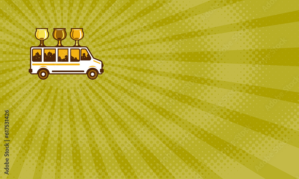 Poster business card showing illustration of beer flight glass each holding a different beer type on top of