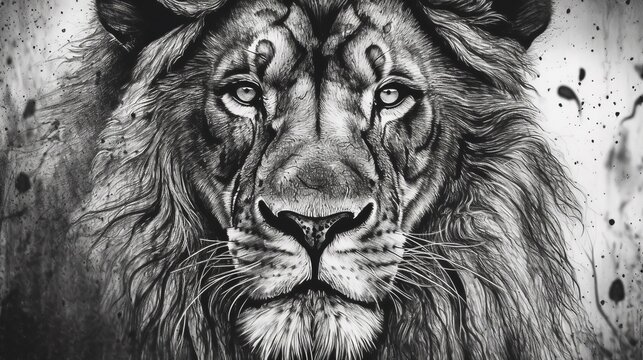 Lion illustration in black and white pencil sketch is perfect for art lovers, animal lovers or as a decorative element for interiors. Generative AI
