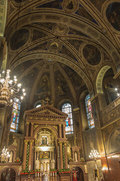 Piekary Slaskie, Poland, May 28, 2023: The main altar with the miraculous image of the Virgin Mary in the Basilica of Piekary