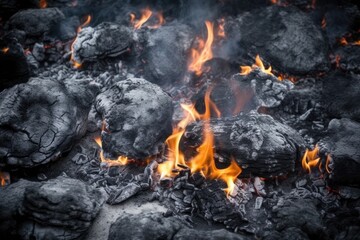 close-up view of flames in a barbeque grill