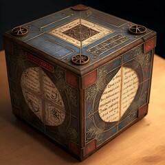 a square puzzle box marginalia style fantasy detailed 