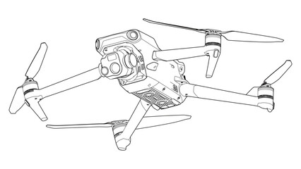 Drone FPV Line Stroke. Drone Vector. White Background. R23003