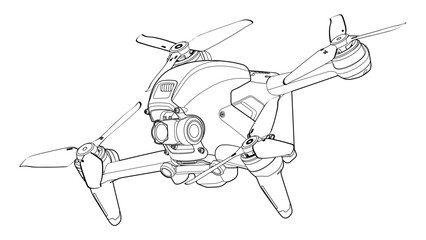 Drone FPV Line Stroke. Drone Vector. White Background. R23001