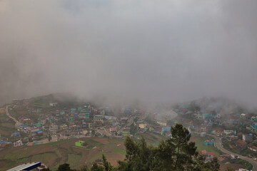 Beautiful rural village Poombarai View Over The Misty Clouds. Poombarai is a scenic village in the Palani hills of Kodaikanal, Tamil Nadu.