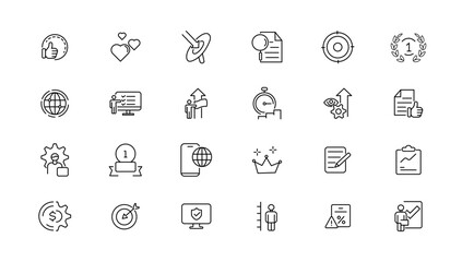 Assessment and analytics linear icons collection.Set of thin line web icon set, simple outline icons collection, Pixel Perfect icon set.