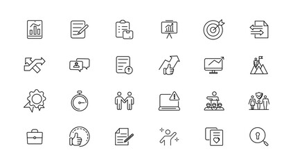 Fototapeta premium Assessment and analytics linear icons collection.Set of thin line web icon set, simple outline icons collection, Pixel Perfect icon set.