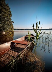 boat on the lake. Lake Ukiel Olsztyn