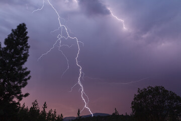 Lightning bolt strikes in this spectacular late evening shot, Oregon, Ashland, Cascade Siskiyou National Monument, Taken 07.14