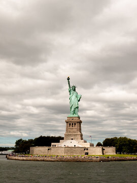 The Stutue of Liberty, on Liberty Island. Taken from a nearby boat.