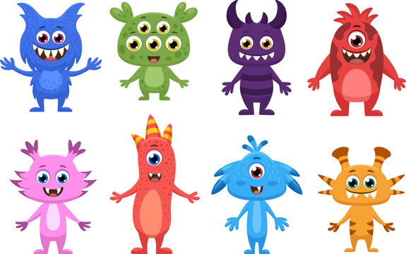 Cute cartoon monsters vector collection isolated on white background