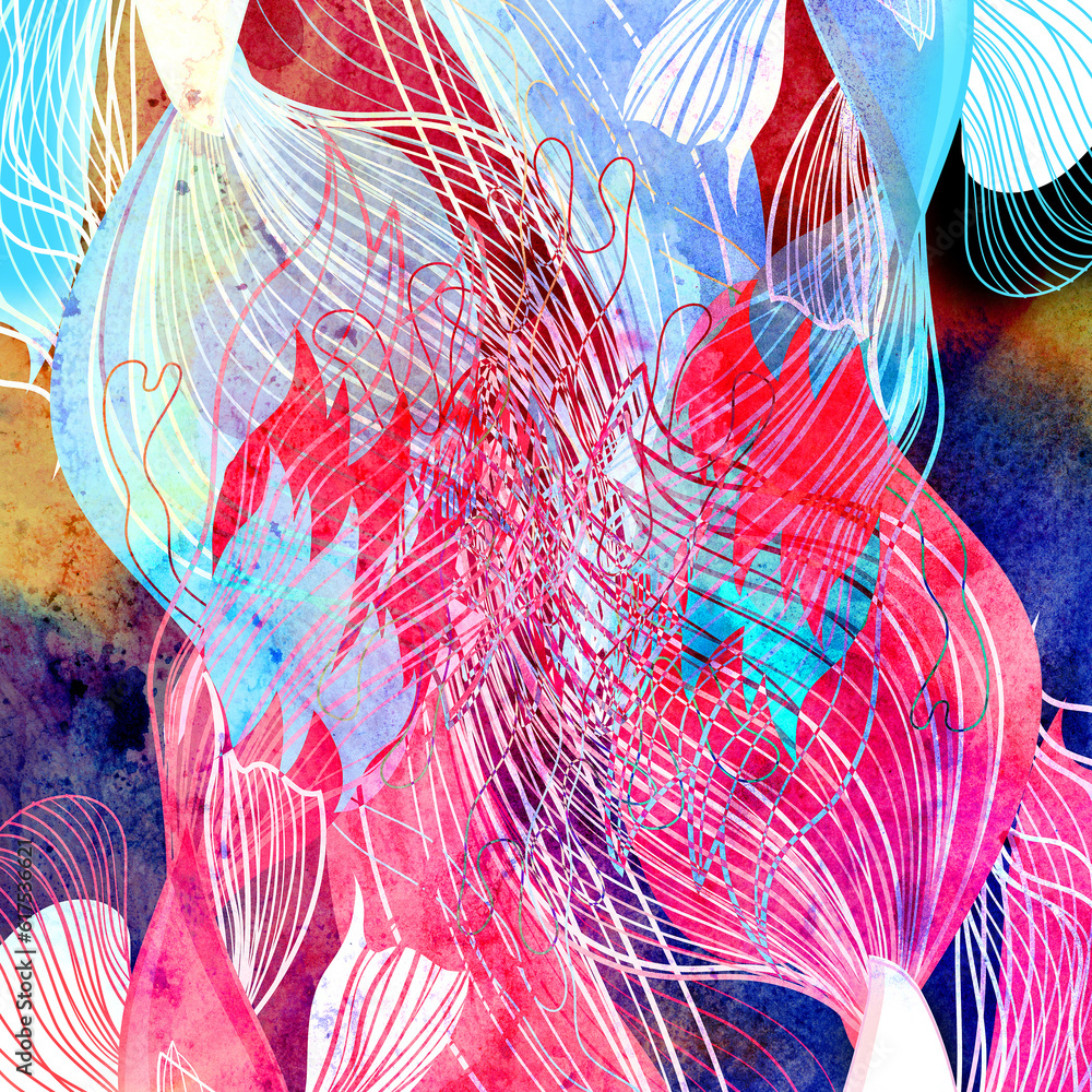 Poster abstract watercolor interesting graphic background with different elements