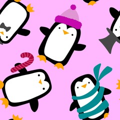 Christmas animals seamless penguin pattern for wrapping paper and fabrics and linens and kids clothes print