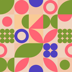 Geometric mosaic, bauhaus pattern. Modern geometry figure, shape and elements. Scandinavian.