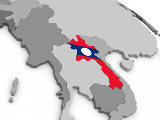 Obraz premium Map of Laos with embedded national flag. 3D illustration
