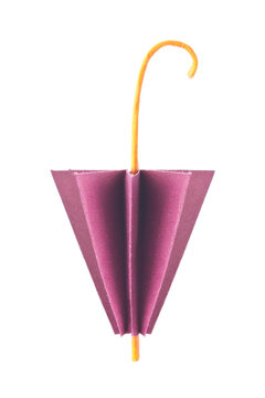 Purple closed umbrella of origami, isolated on white background