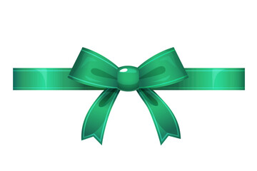 Decorative green bow with ribbon isolated on white background