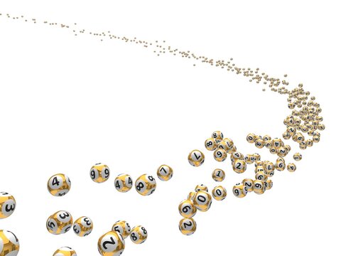 3d illustration of flying lottery balls flock. isolated on white background.