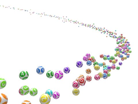 3d illustration of flying lottery balls flock. isolated on white background.