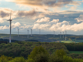 Beautiful forest landscape with windmills in saarland germany europe - obrazy, fototapety, plakaty
