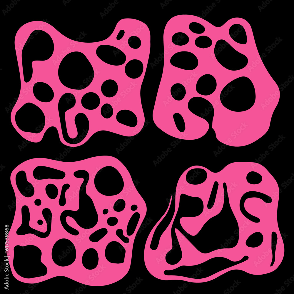 Poster Abstract psychedelic black and pink backround with blobs in retro hippie style.