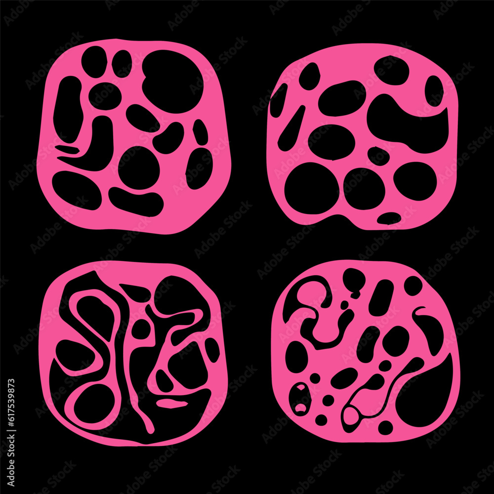 Aufkleber Abstract psychedelic black and pink backround with blobs in retro hippie style.