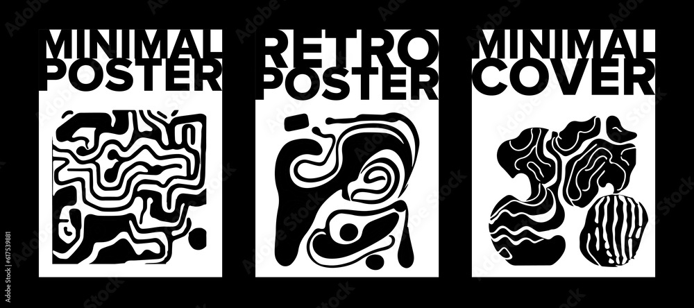 Poster set of poster templates with fluid abstract geometric composition.