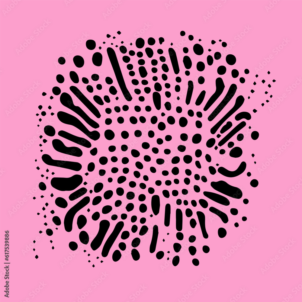 Leinwandbilder Abstract psychedelic black and pink backround with blobs in retro hippie style.