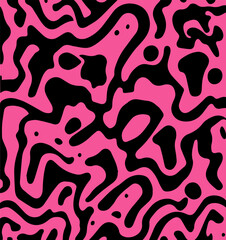 Abstract psychedelic black and pink backround with blobs in retro hippie style.