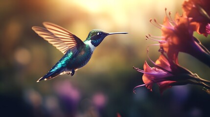 Beautiful flying hummingbird cinematic photography