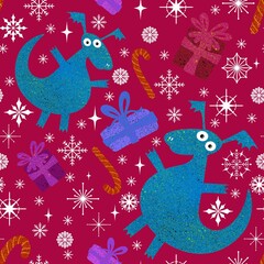 Cartoon dinosaur monsters seamless dragon pattern for wrapping paper and Christmas gift box and kids clothes