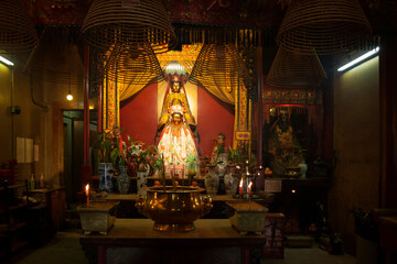 Shrine for the gods Man Tai and Mo Tai at Man Mo Temple in Hing Kong
