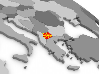 Map of Macedonia with embedded national flag. 3D illustration