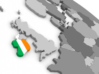 Map of Ireland with embedded national flag. 3D illustration