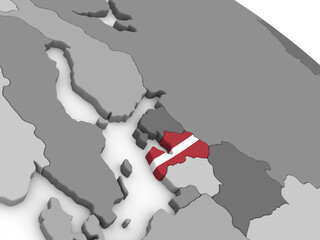 Map of Latvia with embedded national flag. 3D illustration
