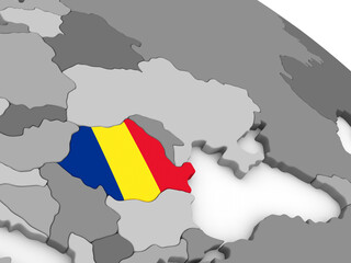 Obraz premium Map of Romania with embedded national flag. 3D illustration